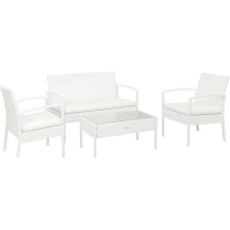 Deep Sleep 4-Piece Outdoor Pe Rattan Corner Sofa Set With Cushions, Garden Furniture With Armchairs, Loveseat, Glass Top Table, And White Rattan For Conservatories And Patios.