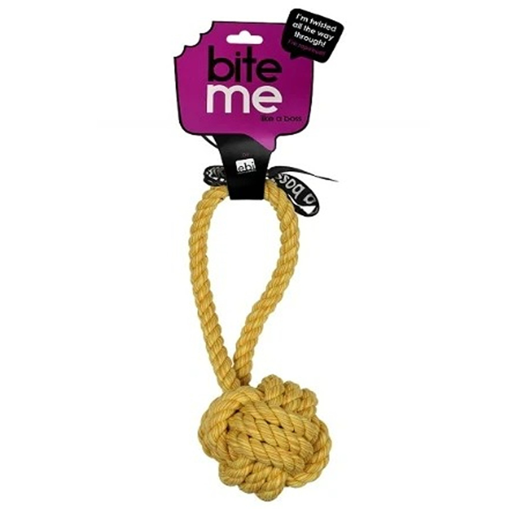 Ebi 28Cm Bite Me 'Are You Knots' Ball With Loop, Yellow