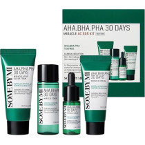 Some By Mi Aha Bha Pha 30Days Miracle Ac Sos Kit, Includes Toner 30Ml + Serum 10Ml + Cream 20G + Foam 30Ml, Mild Exfoliating Daily Skin Care Set For Skin Wastes, Sebum, Oiliness Care