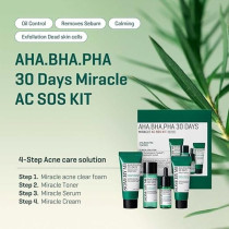 Some By Mi Aha Bha Pha 30Days Miracle Ac Sos Kit, Includes Toner 30Ml + Serum 10Ml + Cream 20G + Foam 30Ml, Mild Exfoliating Daily Skin Care Set For Skin Wastes, Sebum, Oiliness Care