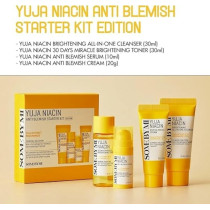 Some By Mi Yuja Niacin Anti-Blemish Starter Kit, Set Of 4 Travel Kit, Includes Toner 30Ml + Serum 10Ml + Gel Cream 30G + Sleeping Mask 20G, For Natural Brightning Of Skin