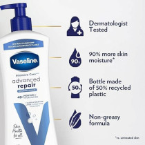Vaseline Intensive Care Unscented Advanced Repair Body Lotion, Ultra-Hydrating With Lipids For Extremely Dry Skin, 600 Ml, Pack Of 3