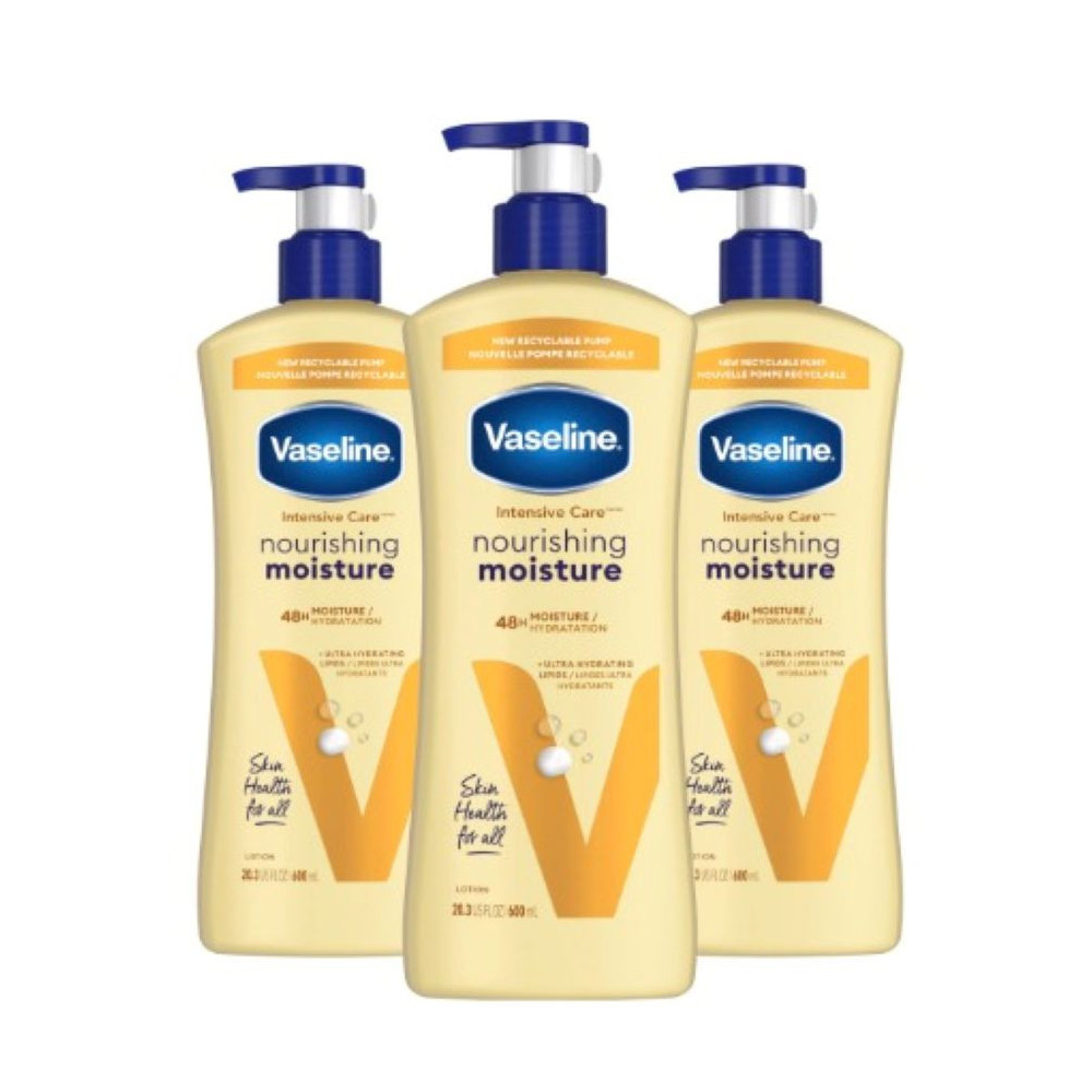 Vaselineintensive Care Nourishing Moisture Body Lotion, Ultra-Hydrating Lipids + Pure Oat Extract For Dry Skin, For Nourished, Healthy-Looking Skin, 600 Ml, Pack Of 3