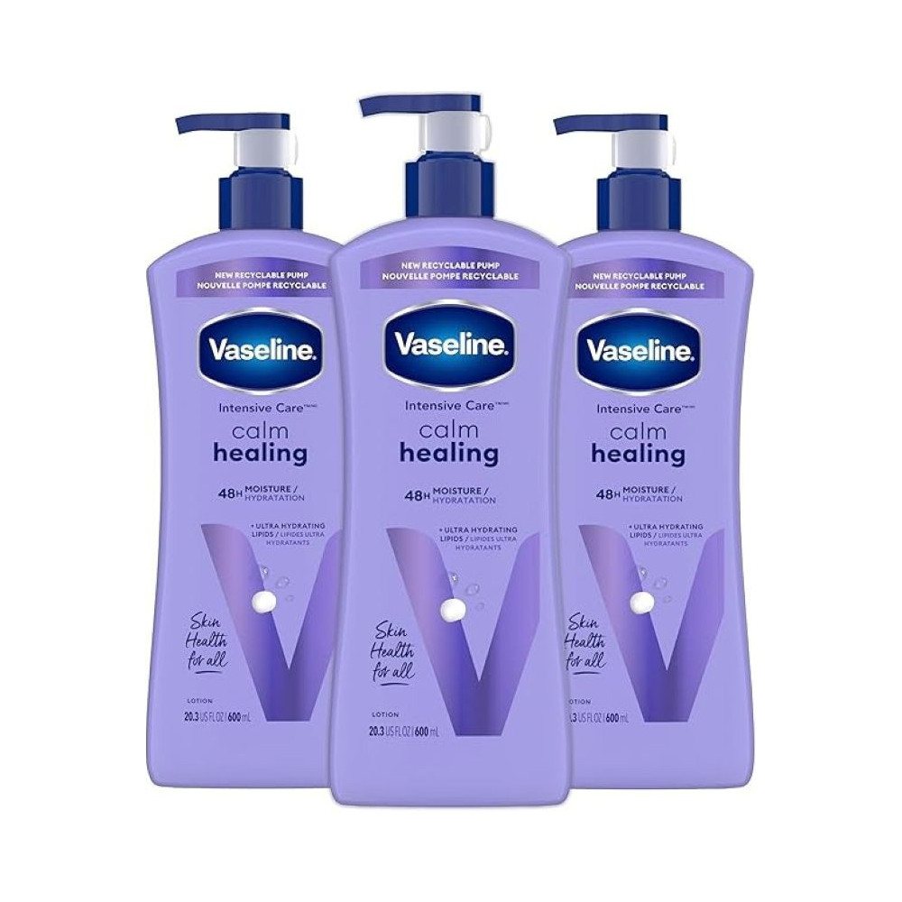 Vaseline Intensive Care Calm Healing Body Lotion For Dry Skin Lotion Made With Ultra-Hydrating Lipids And Lavender Extract To Heal And Restore Dry Skin, 600Ml, Pack Of 3