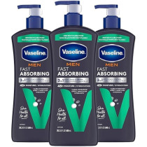 Vaseline Men's Healing Moisture Hand And Body Lotion For Dry Or Cracked Skin Fast Absorbing Non-Greasy Lotion For Men, 600Ml, Pack Of 3