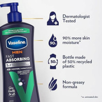Vaseline Men's Healing Moisture Hand And Body Lotion For Dry Or Cracked Skin Fast Absorbing Non-Greasy Lotion For Men, 600Ml, Pack Of 3
