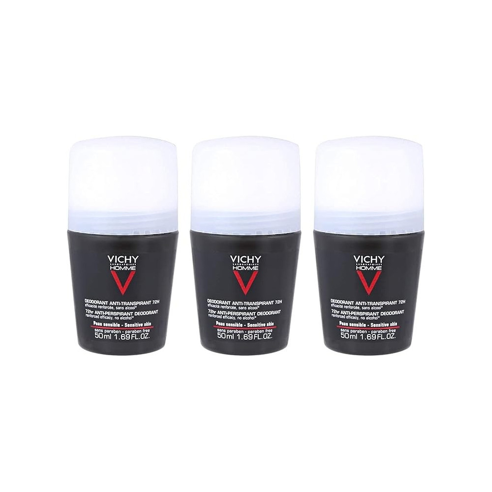 Vichy Homme Men's 48H Anti-Transpirant Deodorant, Set Of 3, 50 Ml