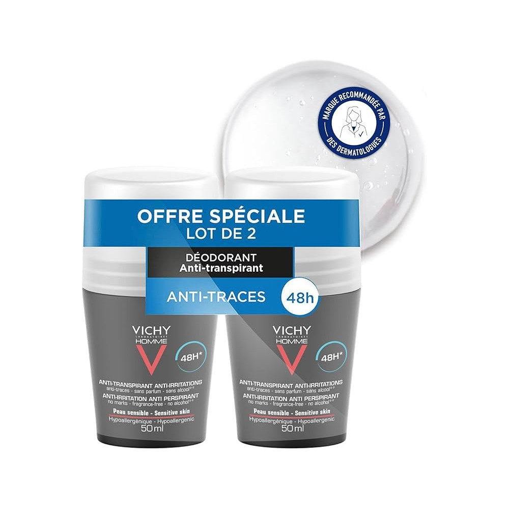 Vichy Homme 48Hr Anti-Transpirant Deodorant, 50 Ml x 2