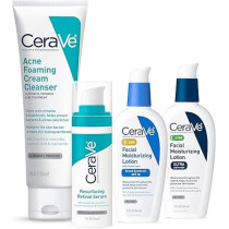 Cerave Skin Care Set For Acne Treatment With Face Wash With Benzoyl Peroxide, Retinol Serum, Am Face Moisturizer With Spf & Pm Face Moisturizer,150 Ml Cleanser + 30 Ml Serum + 60 Ml Am Lotion + 60 Ml Pm Lotion