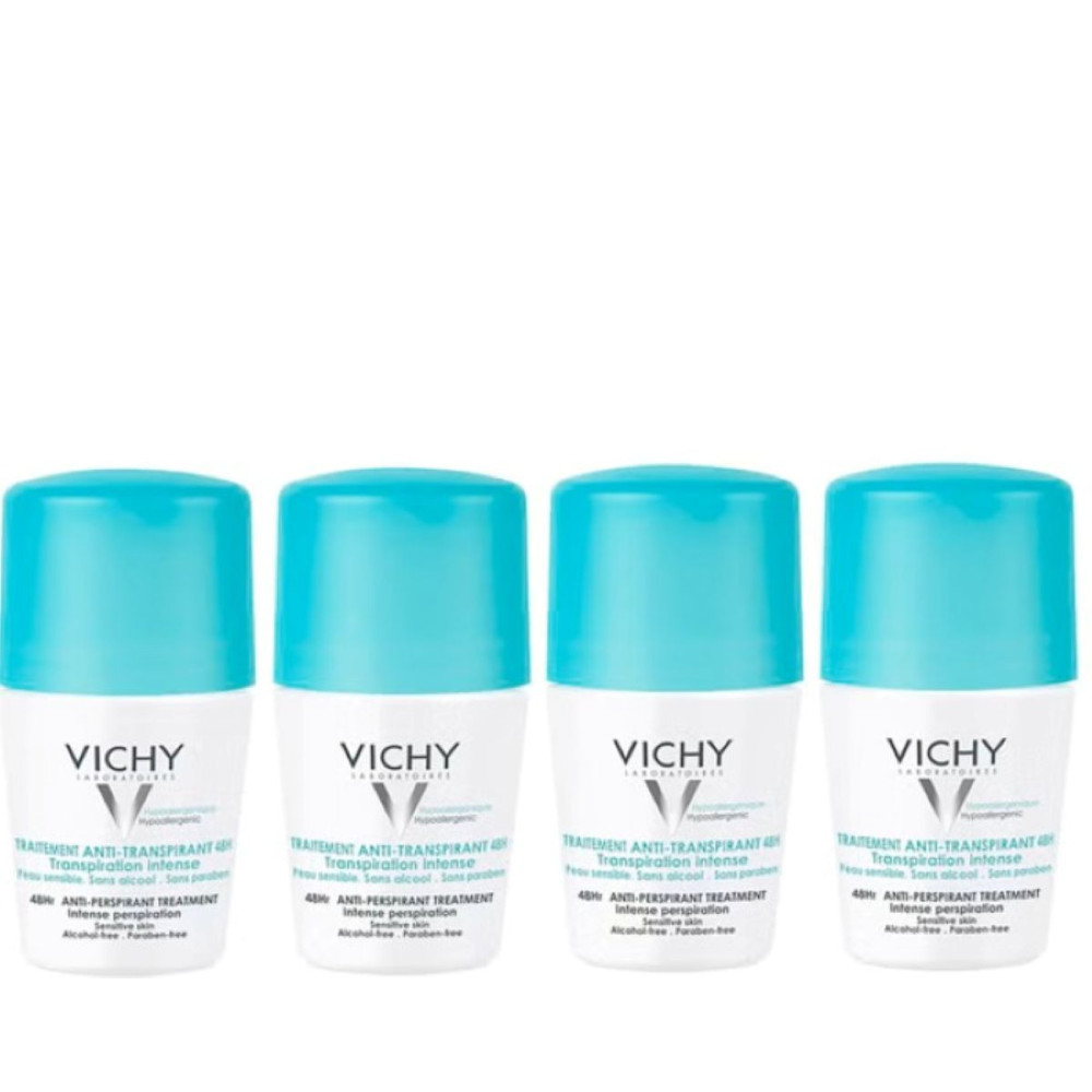Vichy 48 Hour Intensive Anti-Perspirant Roll-On Deodorant Set For Sensitive Skin 4 x 50 Ml