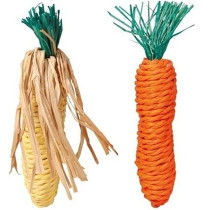 Trixie 2 Pieces Straw Carrot And Corn Cob Chew For Small Pets, Orange