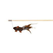 Trixie 47cm Playing Rod with Feather Mouse Toy For Cats, Brown