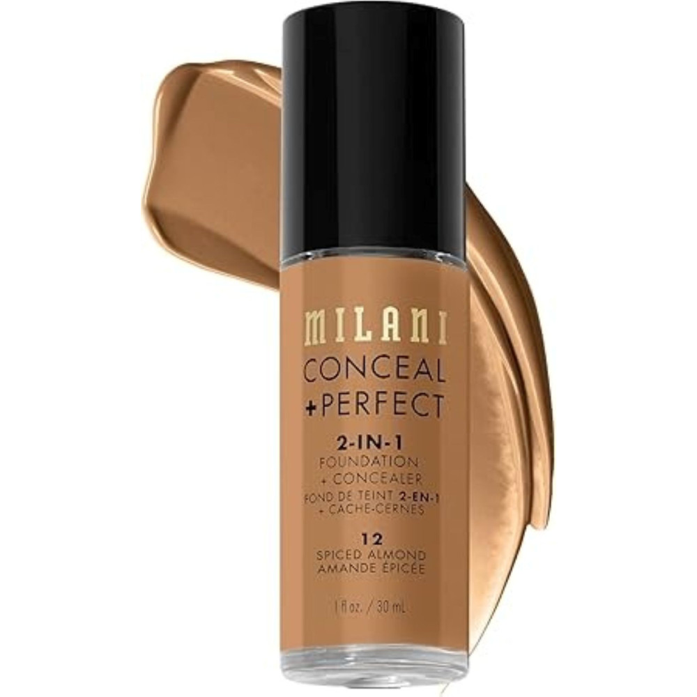 Milani Conceal Perfect 2-In-1 Foundation Concealer, 12 Spiced Almond, 30 Ml
