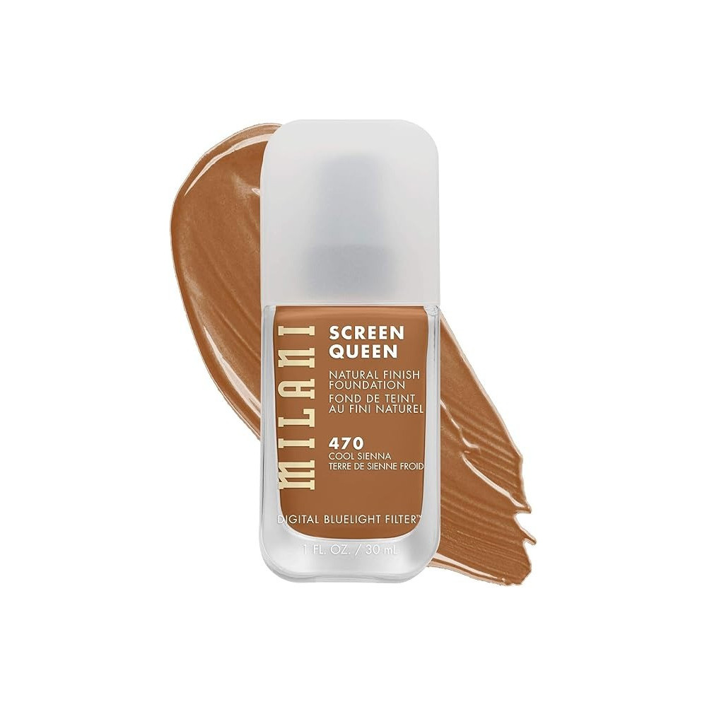 Milani Screen Queen Liquid Foundation Makeup - Cruelty Free Foundation With Digital Bluelight Filter Technology (470 Cool Sienna)