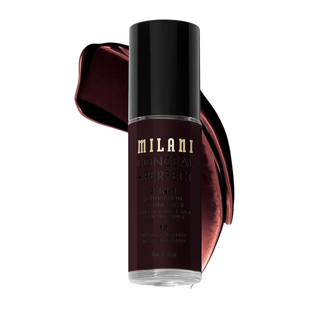 Milani Conceal + Perfect 2-In-1 Foundation + Concealer - 17 Warm Chestnut (30Ml) Cruelty-Free Liquid Foundation - Cover Under-Eye Circles, Blemishes And Skin Discoloration For A Flawle