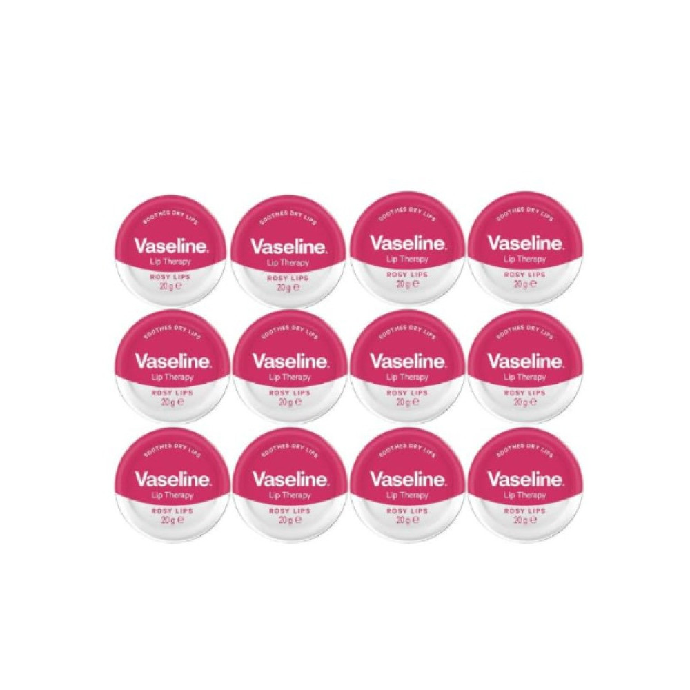Vaseline Lip Therapy Rosy Lips Moisturising Lip Balm With Rose Tint, 20G Tin Pack Of 12