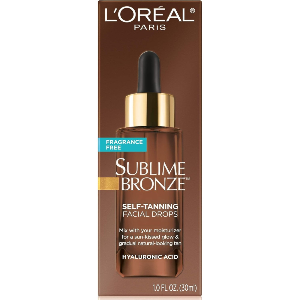 L’Oreal Paris Sublime Bronze Self Tanning Facial Drops With Hyaluronic Acid, Gradual Tan, Fragrance-Free, 1 Fl. Oz/30Ml