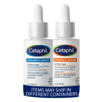 Cetaphil Vitamin C Serum, Reduces Look Of Dark Spots, Fragrance Free 1Oz + Ceramide Serum, Hydrates And Restores Skin Barrier, Designed For Sensitive Skin, 1Oz Bundle