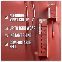 Maybelline Super Stay Vinyl Ink Longwear No-Budge Liquid Lipcolor, Highly Pigmented Color And Instant Shine, 140 Charged, Brown Lipstick, 0.14 Fl Oz, 1 Count