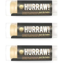 Hurraw! Sun Lip Balm (Zinc Oxide Protection, Broad Spectrum Spf 15, Tangerine, Chamomile), Organic, Certified Vegan, Gluten Free. Non-Gmo, All-Natural. Bee, Shea, Soy And Palm Free, 3 Pack