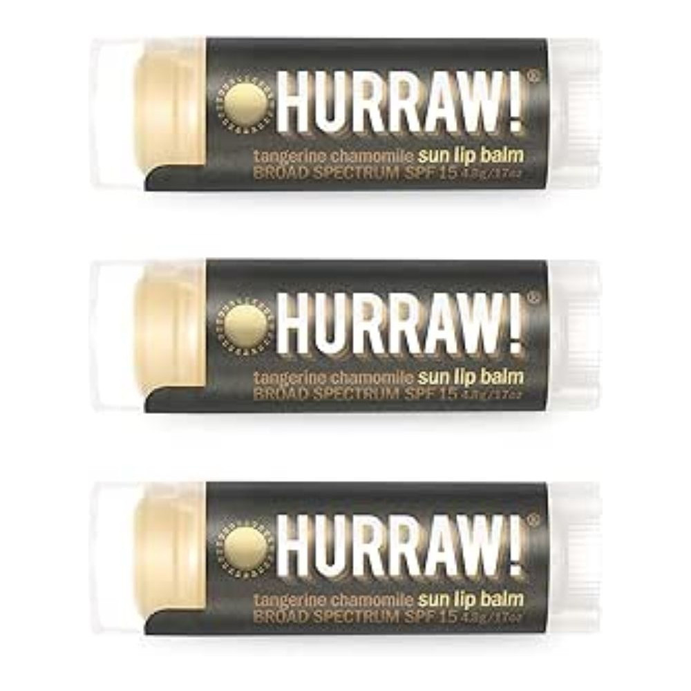 Hurraw! Sun Lip Balm (Zinc Oxide Protection, Broad Spectrum Spf 15, Tangerine, Chamomile), Organic, Certified Vegan, Gluten Free. Non-Gmo, All-Natural. Bee, Shea, Soy And Palm Free, 3 Pack