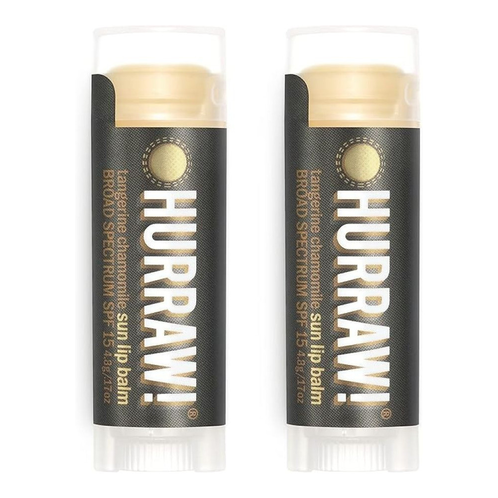 Hurraw! Sun Lip Balm (Zinc Oxide Protection, Broad Spectrum Spf 15, Tangerine, Chamomile), Organic, Certified Vegan, Gluten Free. Non-Gmo, All-Natural. Bee, Shea, Soy And Palm Free, 2 Pack