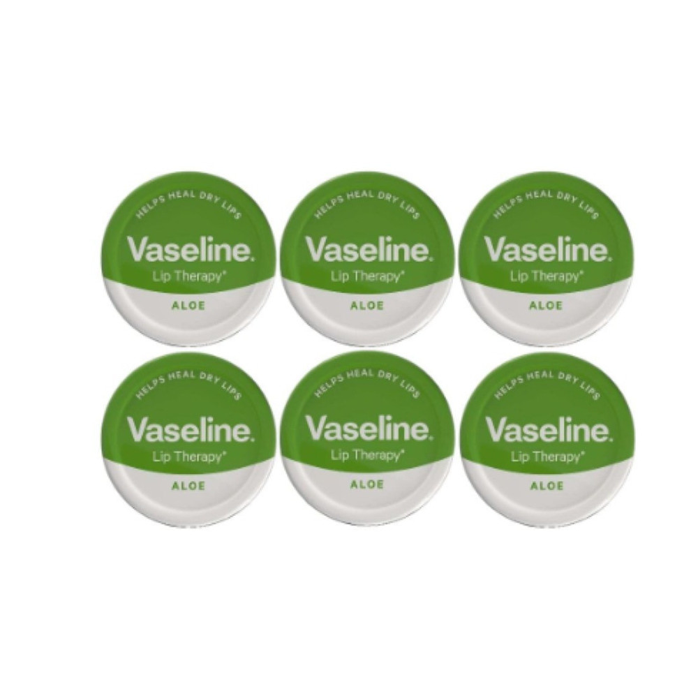 Vaseline Lip Therapy Aloe Vera 20G Pack Of 6 Soothing Lip Balm For Dry And Chapped Lips Hydrating And Cooling Formula Pocket-Sized Lip Care Plus Free Skincare Sample
