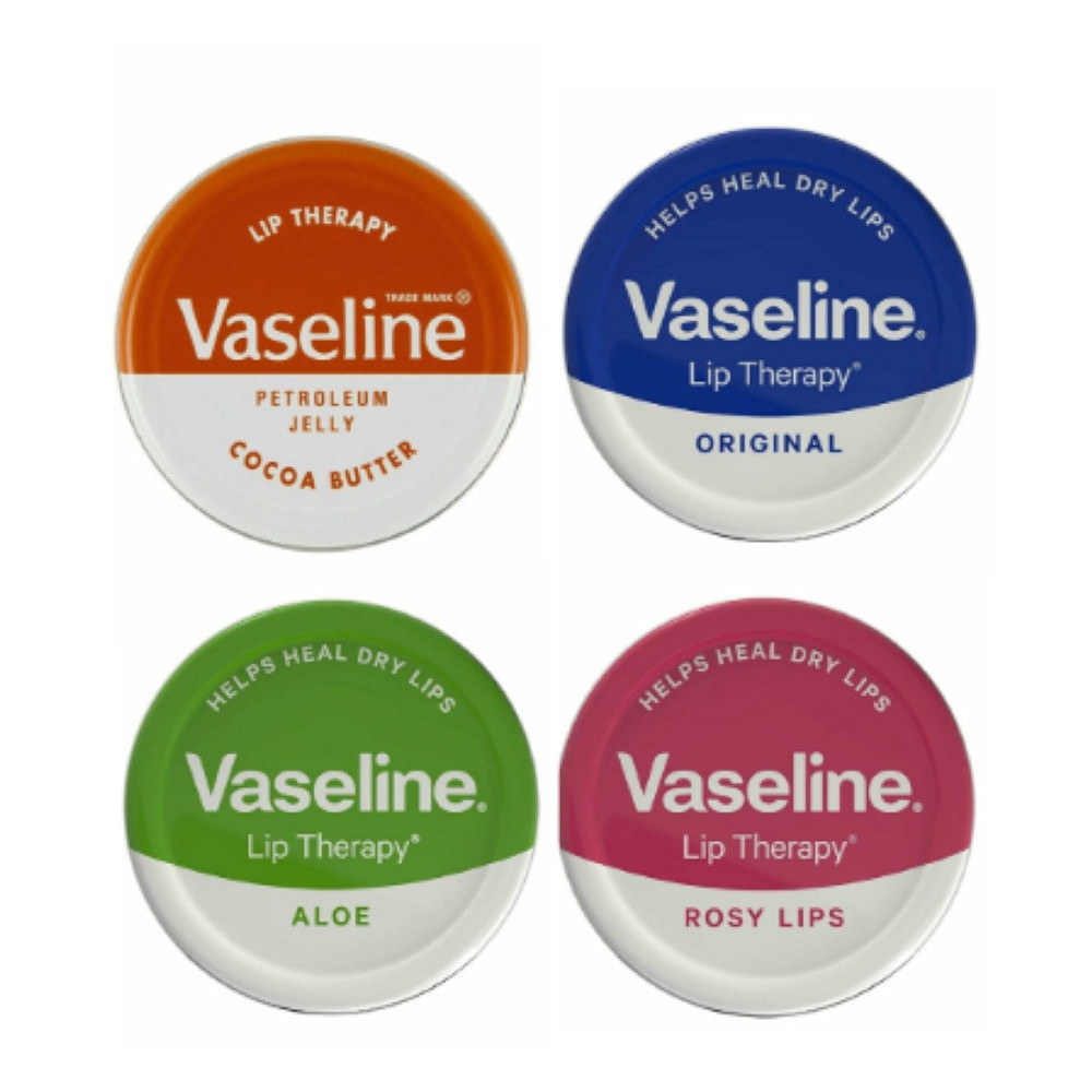 Vaseline Lip Balm Petroleum Jelly 20G Lip Therapy Cocoa Butter, Aloe, Rosy Lips And Original Flavour Soothes Dry Lips (Pack Of 4)