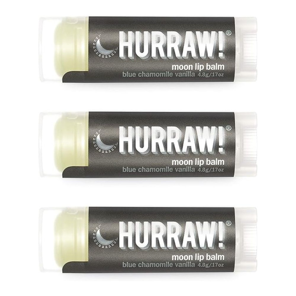 Hurraw! Moon Night Treatment (Blue Chamomile, Vanilla) Lip Balm, 3 Pack: Organic, Certified Vegan, Cruelty And Gluten Free. Non-Gmo, 100Percentage Natural Ingredients. Bee, Shea, Soy And Palm Free