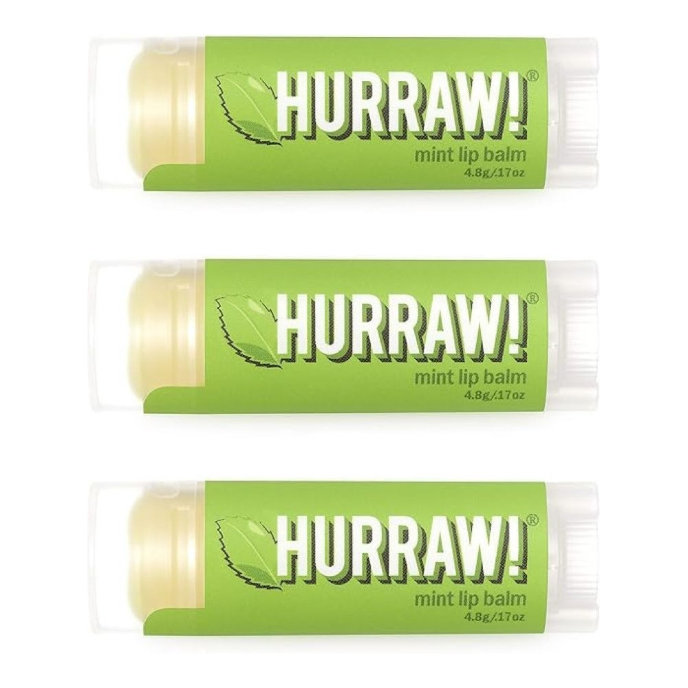 Hurraw! Mint Lip Balm, Organic, Certified Vegan, Cruelty And Gluten Free. Non-Gmo, 100Percentage Natural Ingredients. Bee, Shea, Soy And Palm Free, 3 Pack