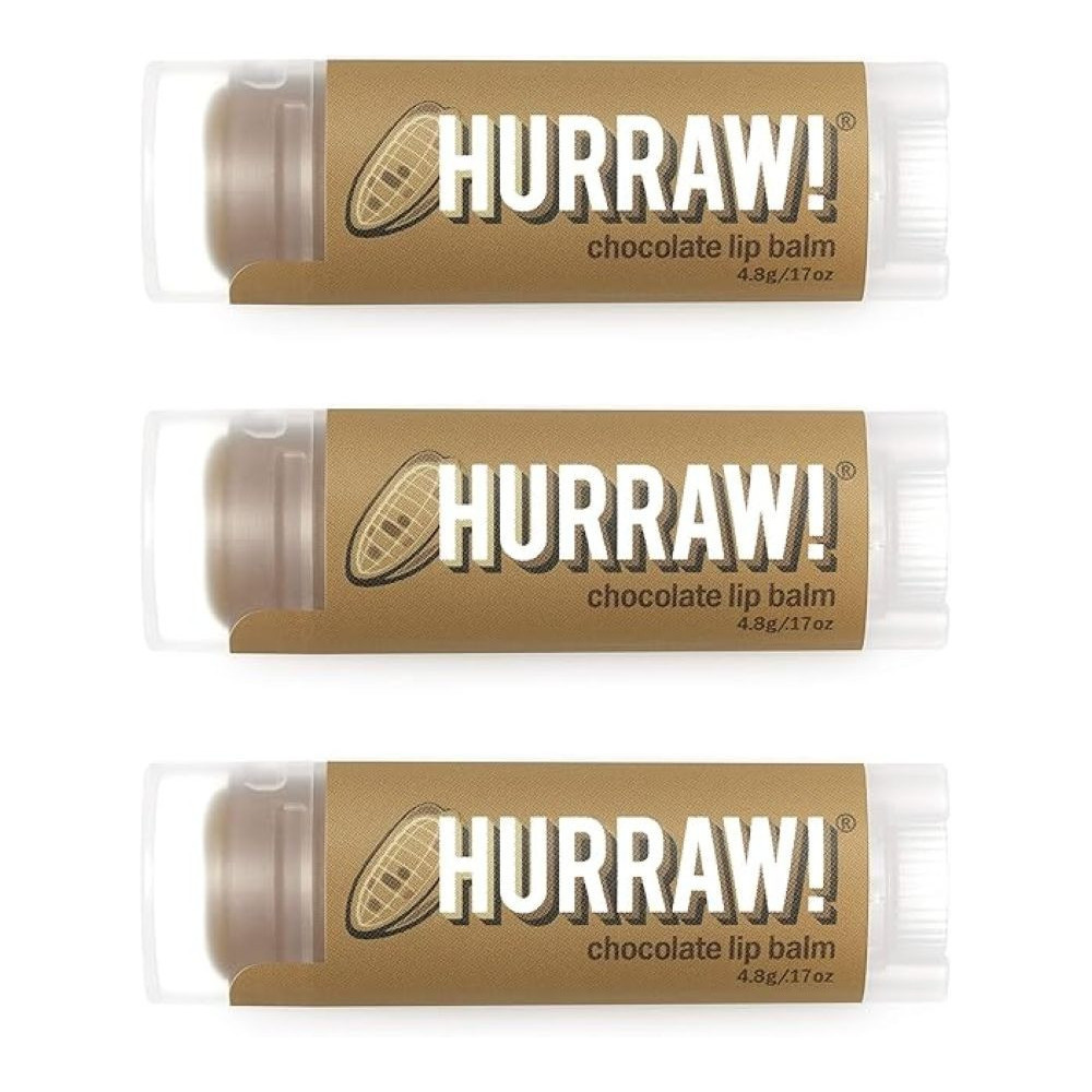 Hurraw! Chocolate Lip Balm, Organic, Certified Vegan, Cruelty And Gluten Free. Non-Gmo, 100Percentage Natural Ingredients. Bee, Shea, Soy And Palm Free, 3 Pack