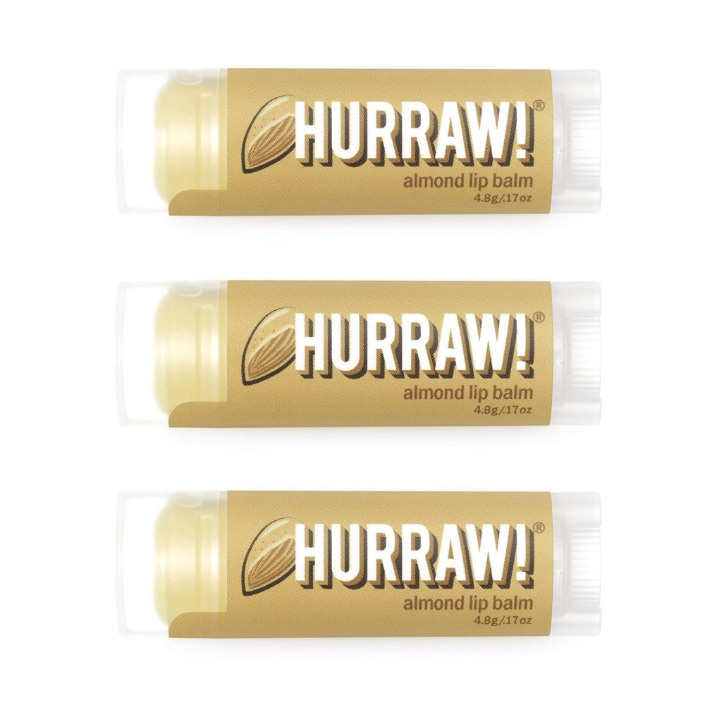 Hurraw! Almond Lip Balm, Organic Certified Vegan Cruelty And Gluten Free. Non-Gmo 100Percentage Natural Ingredients. Bee Shea Soy And Palm Free, 3 Pack