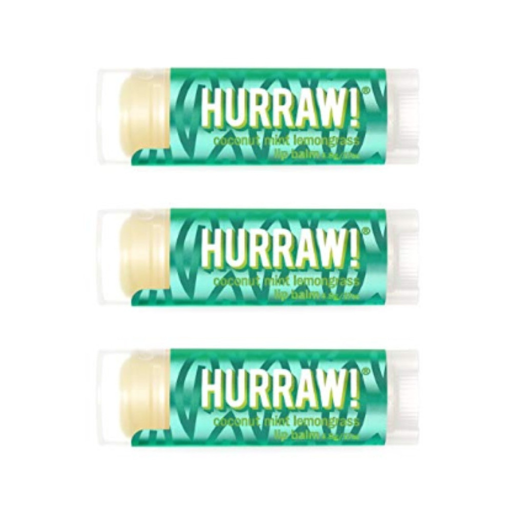 Hurraw! Coconut, Mint, Lemongrass (Pitta) Lip Balm, Organic, Certified Vegan, Cruelty And Gluten Free. Non-Gmo, 100Percentage Natural Ingredients. Bee, Shea, Soy And Palm Free, 3 Pack