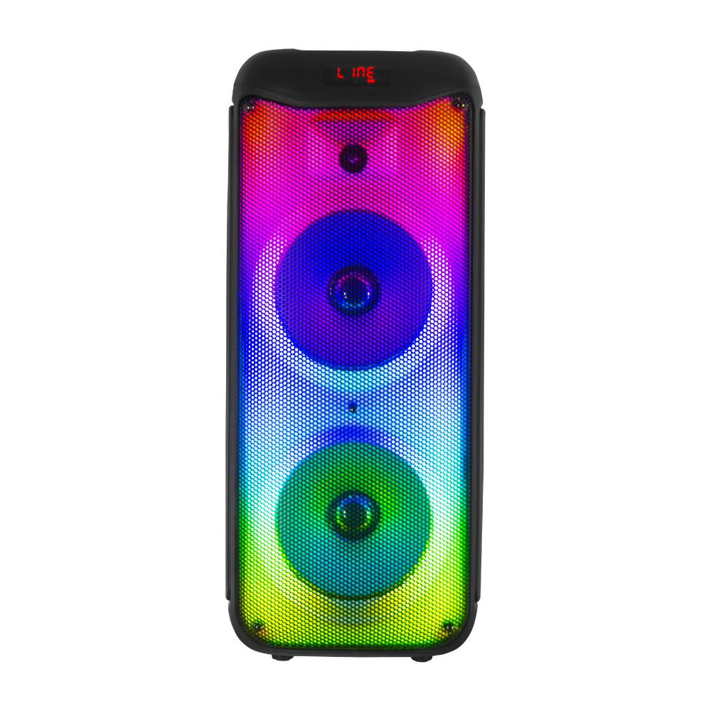 Star Track HALO WAVE G1 - 100W TWS Bluetooth Speaker System Dual 10 Inch Bass Drivers, 1.5 Inch Tweeter, Guitar Input, Wireless Mic, FM, Flame Lights, USB/TF/AUX/DC, Mic Controls ST-TS100W-AD