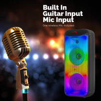 Star Track HALO WAVE G1 - 100W TWS Bluetooth Speaker System Dual 10 Inch Bass Drivers, 1.5 Inch Tweeter, Guitar Input, Wireless Mic, FM, Flame Lights, USB/TF/AUX/DC, Mic Controls ST-TS100W-AD