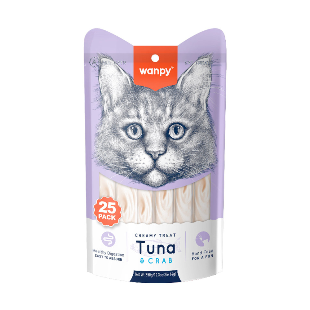 Wanpy Creamy Lickable Cat Treats – Tuna & Crab 14g x 25pc