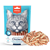 Wanpy 80g x 3pcs Chicken Jerky and Codfish Sandwiches for Cats