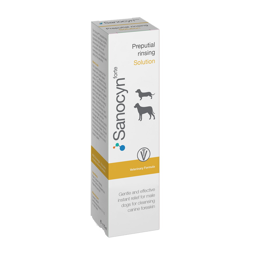 Sanocyn Preputial Rising Care. HOCL latest technology solution. Fight bad smells. No alcohol, colouring and fragrances. Extremely well tolerated. (75 ml). Made in Austria