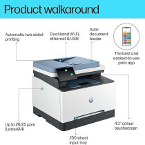 HP Color LaserJet Pro MFP 3303sdw Print, Copy, Scan Wireless, Two-Sided Printing, 250-Sheet Input Tray Print Speed up to 25 ppm Black and 25 ppm, White/Blue, 499M6A