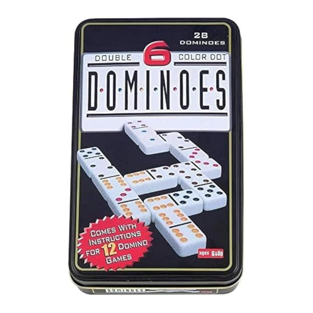 Other Plastic Double Six Color Dot Dominoes Game Set in a Tin Case