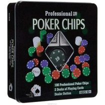 Elaela Poker Set with Metal Box, 100 Chips +2 Decks of Cards+Dealer Token