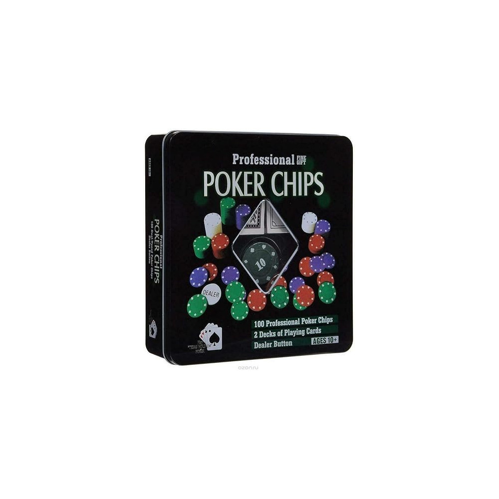 Elaela Poker Set with Metal Box, 100 Chips +2 Decks of Cards+Dealer Token