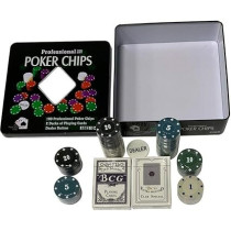 Elaela Poker Set with Metal Box, 100 Chips +2 Decks of Cards+Dealer Token