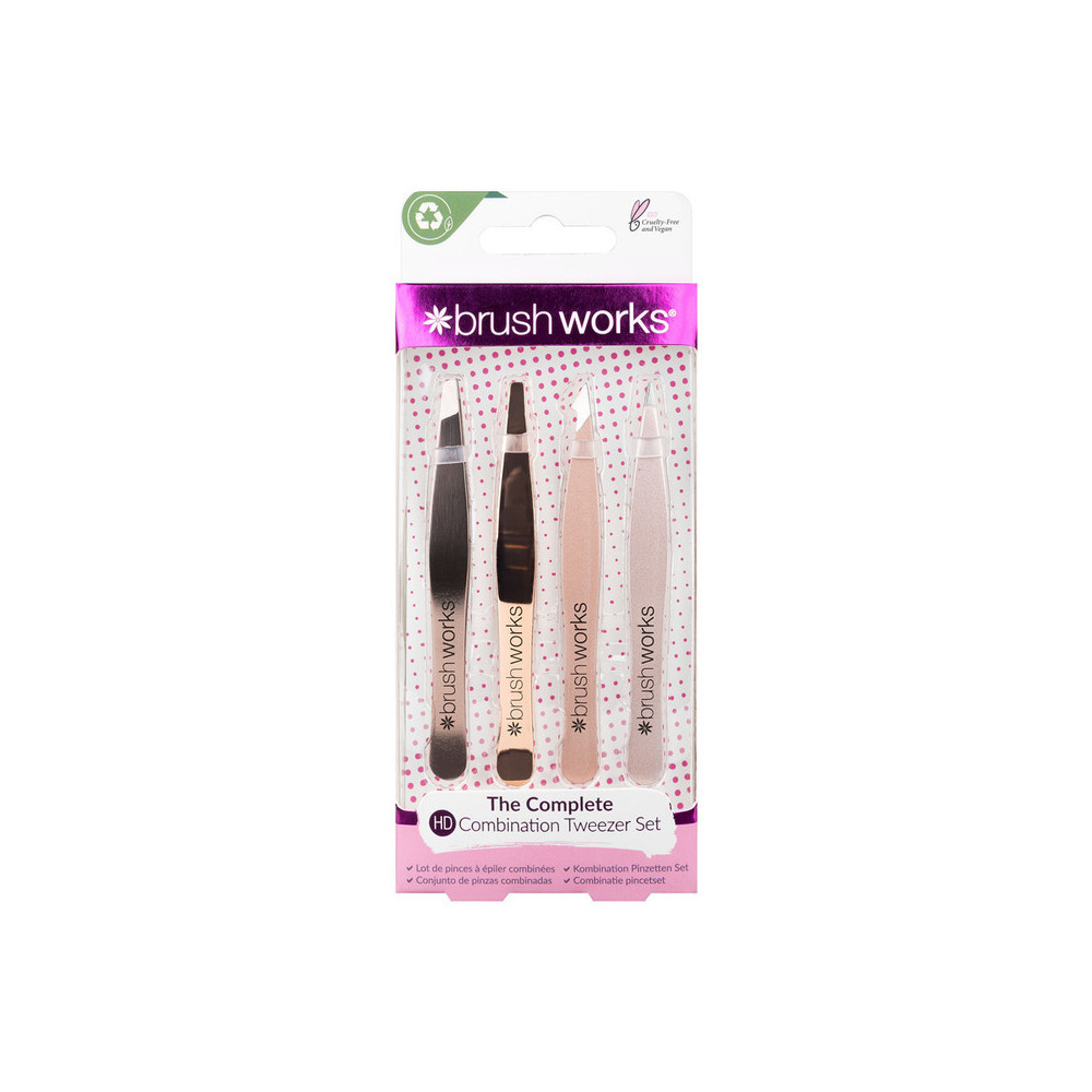 Brushworks HD 4 Piece Combination Tweezer Set - Gold