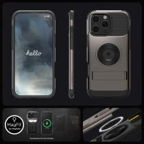 Spigen Slim Armor MagFit For iPhone 16 Pro Max Case Cover With Kickstand MagSafe Compatible, Black