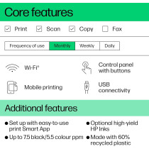 HP Deskjet Ink Advantage 2875 Wireless Print, Copy, Scan, All-In-One Printer, White, 60K47C