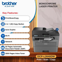 Brother Wireless All In One Monochrome Laser Printer, DCP-L2640DW, Black
