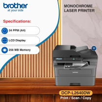 Brother Wireless All In One Monochrome Laser Printer, DCP-L2640DW, Black