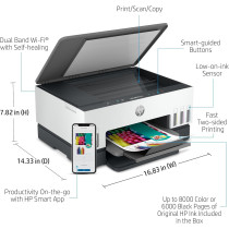 HP Smart Tank 670 All-In-One Printer, Print, Scan, Copy, Wireless, Up To 18,000 Black Or 8,000 Color Pages - White/Grey, 6UU48A