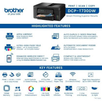 Brother Wireless All In One Ink Tank Printer, DCP-T730DW, Automatic Duplex Print & Scan, ADF, Email & Mobile Print, Black